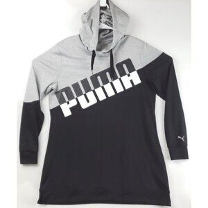 Puma Hoodie Mens Large Black Gray Big Spellout Long Sleeve Drawstring Classic